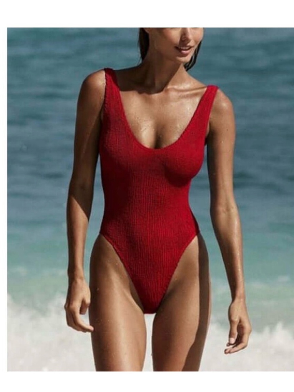bond-eye Mara one piece textured swimsuit in Baywatch red • One Size • NWT